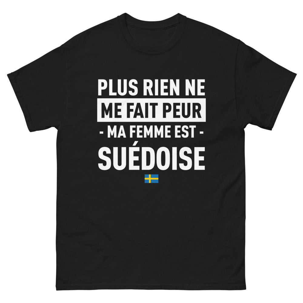 T-shirt Suède noir - Rien ne me fait peur, ma femme est suédoise