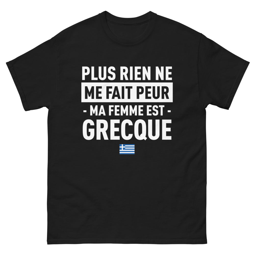 T-shirt Grèce noir - Plus rien ne me fait peur, ma femme est Grecque