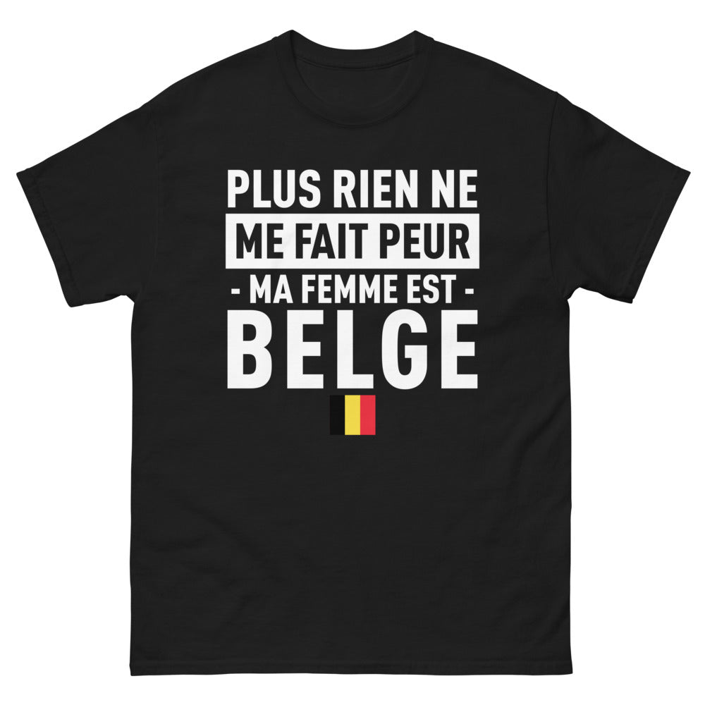 T-shirt Belgique noir - Plus rien ne me fait peur, ma femme est Belge