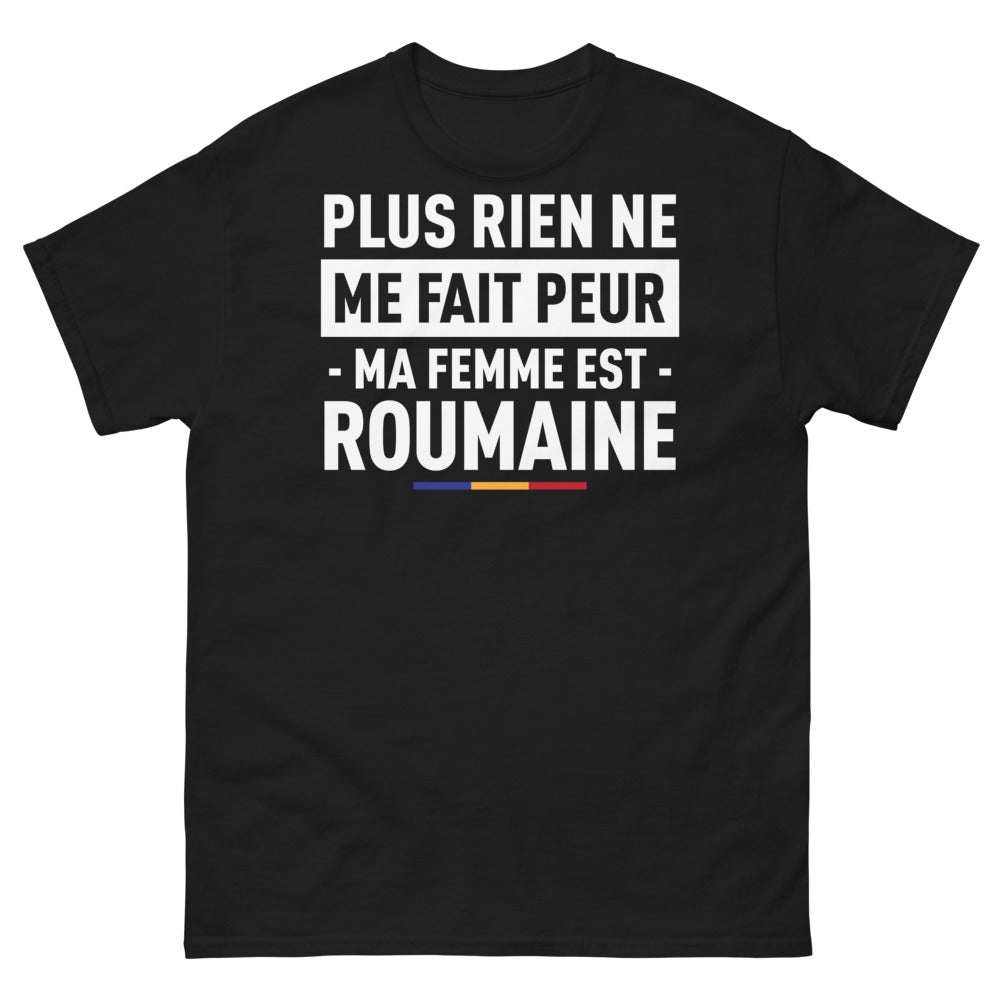T-shirt Roumanie noir - Ma femme est roumaine, humour audacieux