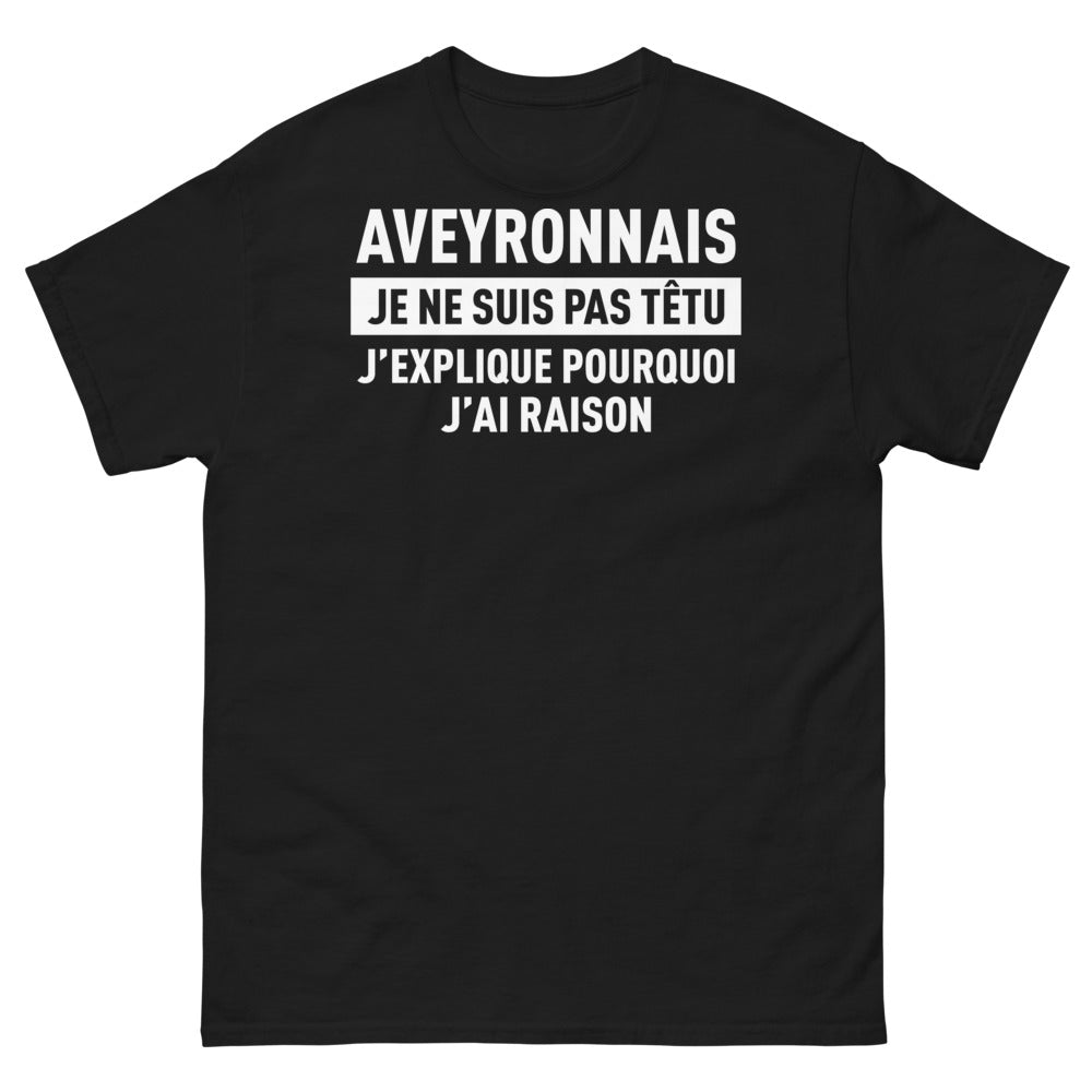 T-shirt Aveyronnais noir - Je ne suis pas têtu, j'explique pourquoi j'ai raison