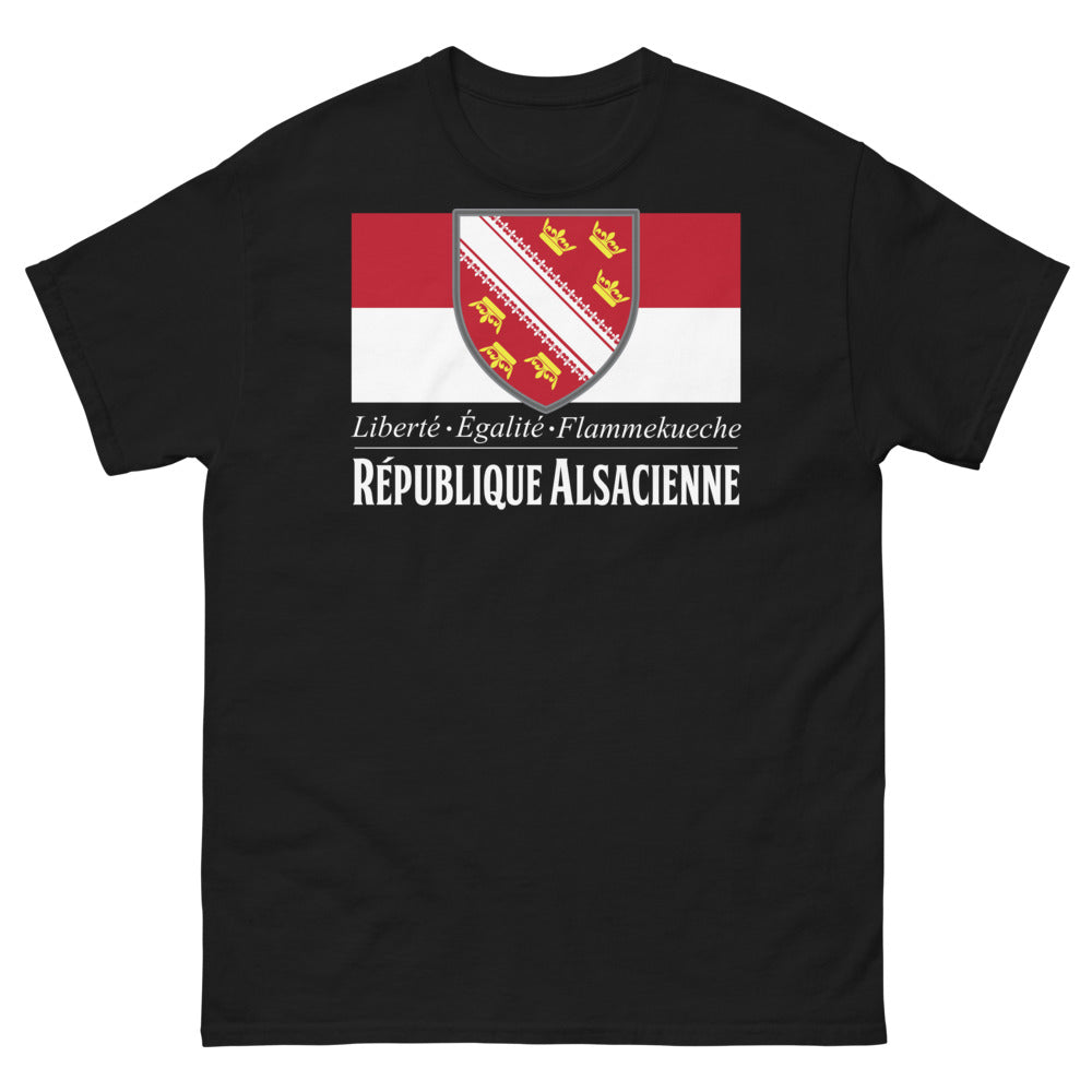 T-shirt Alsace noir - Liberté, Égalité, Flammekueche