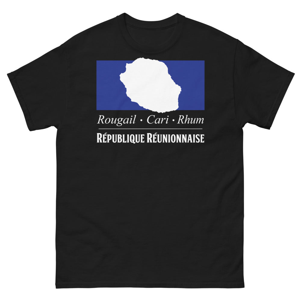 T-shirt Réunion noir - Rougail Cari et Rhum sous le soleil