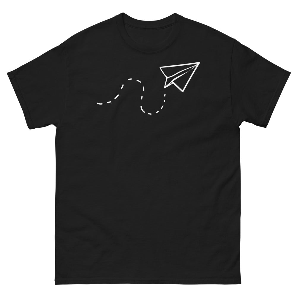 T-shirt aviation noir - Design avion en papier
