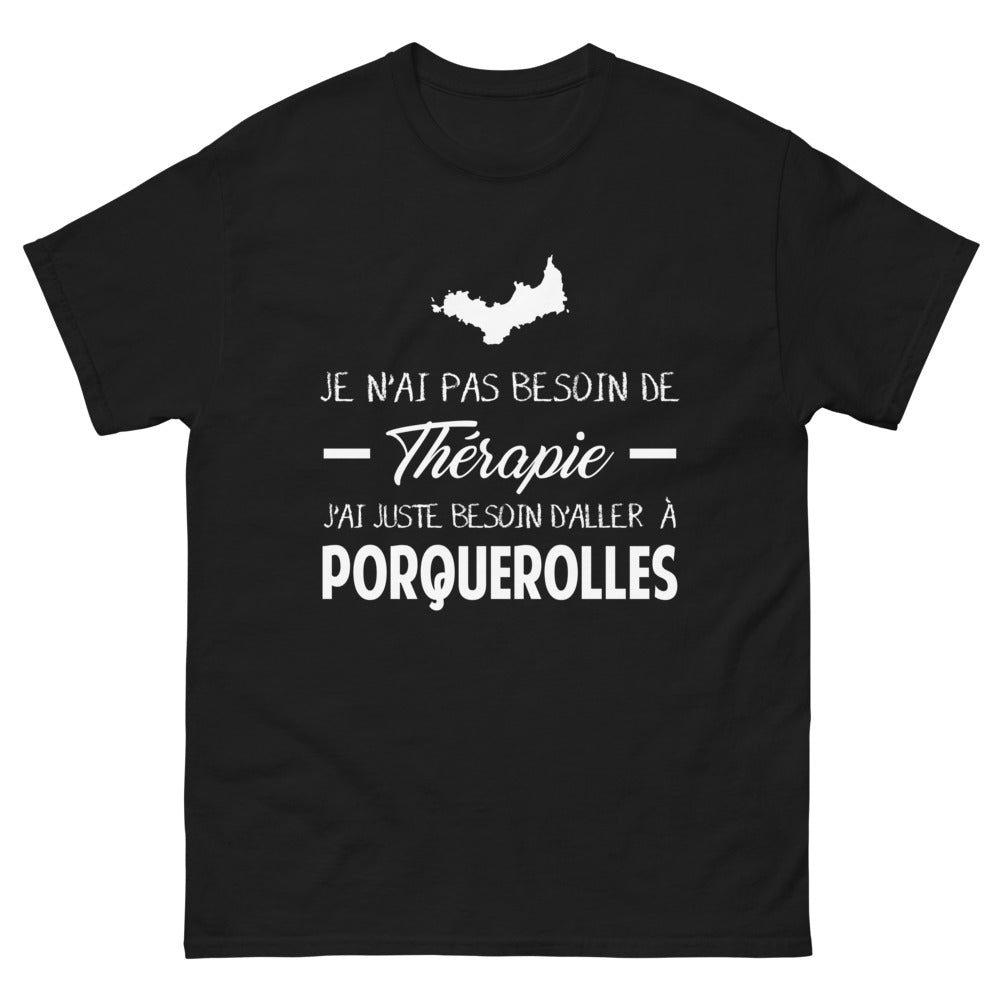 T-shirt Porquerolles noir - Pas besoin de thérapie, juste y aller