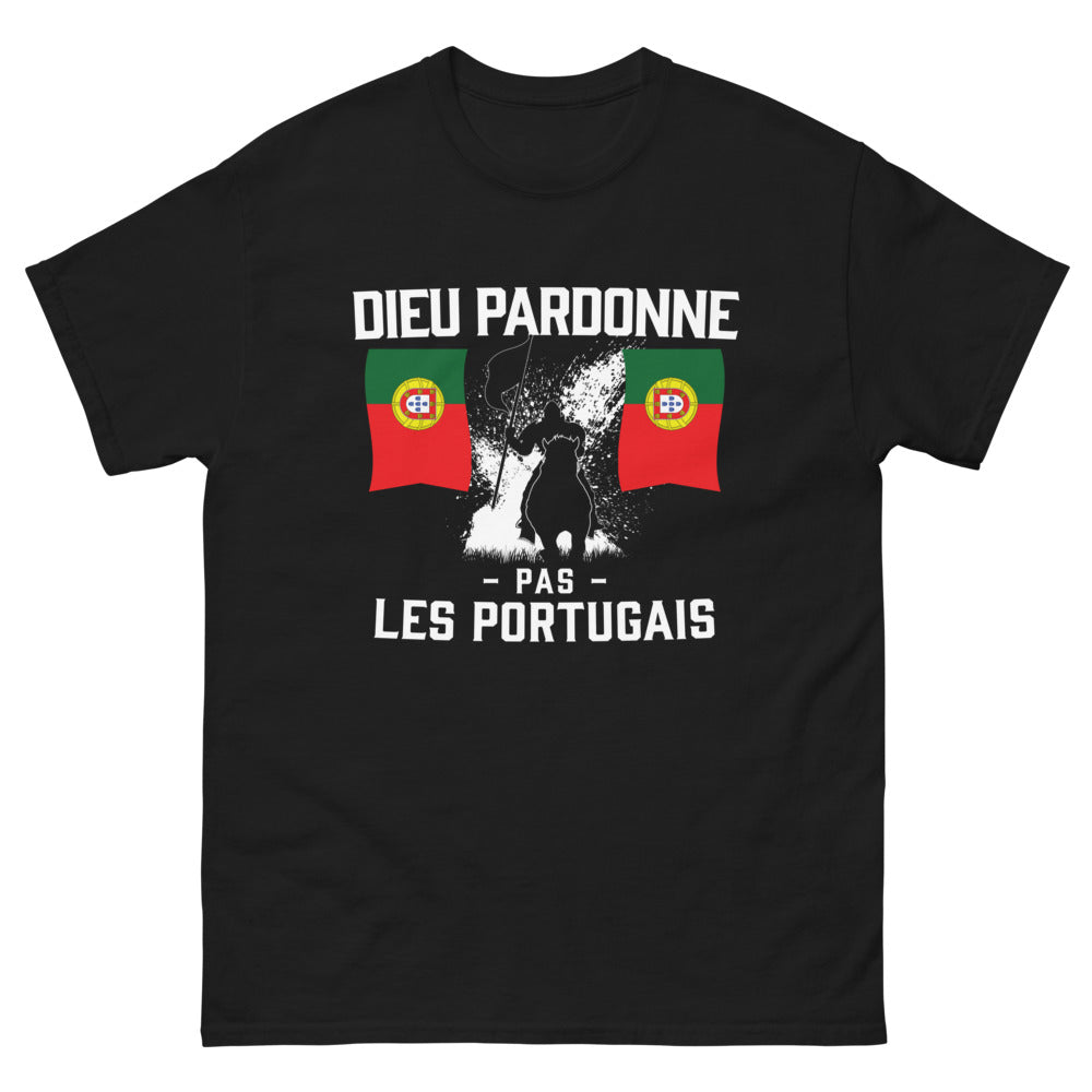 T-shirt humour portugais noir - Dieu pardonne pas les Portugais