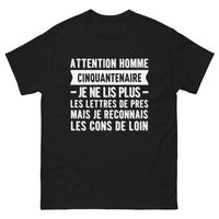 Thumbnail for T-shirt Cinquante-naire noir - attention homme cinquantenaire je ne lis plus les lettres de près