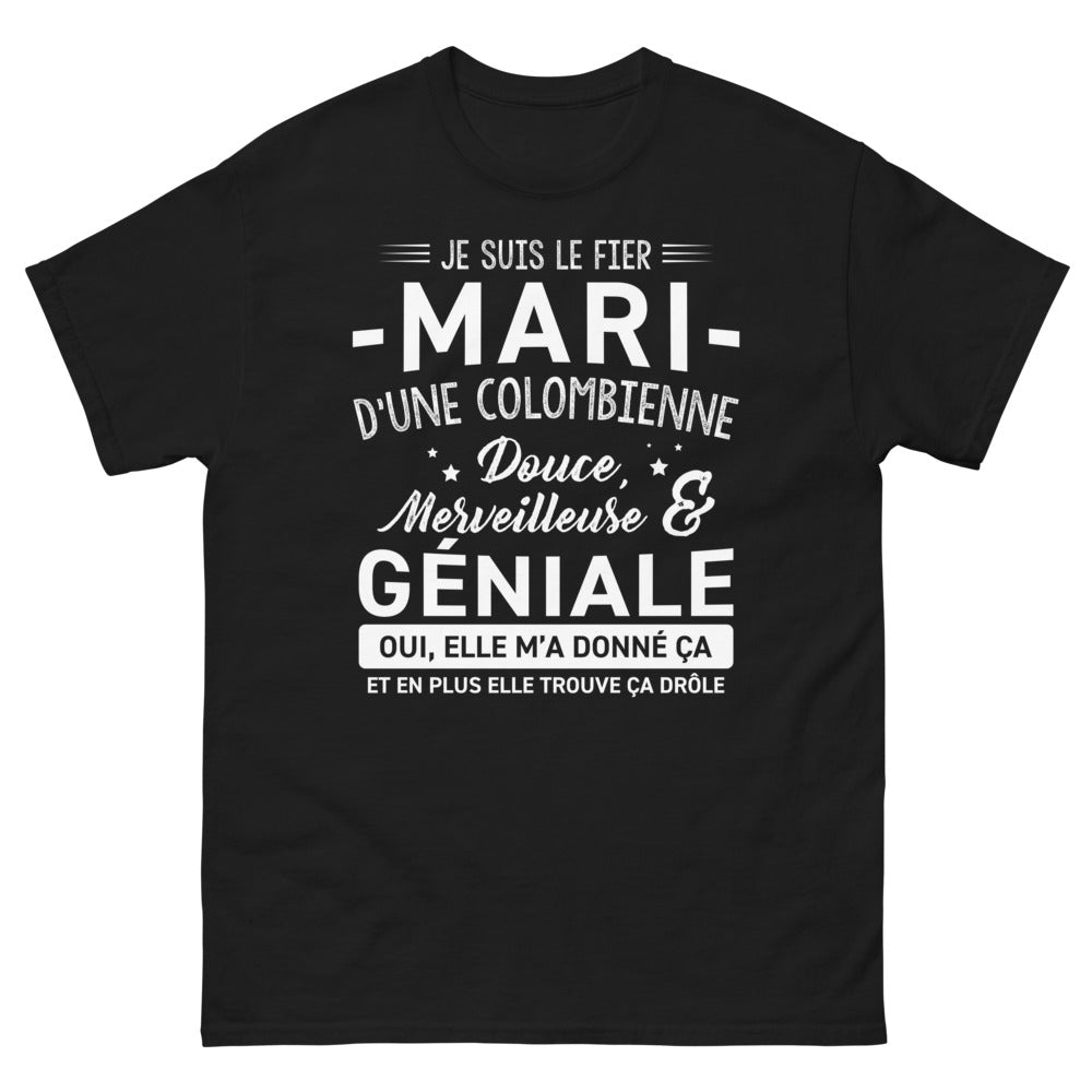 T-shirt Colombien noir - Fier mari d'une douce géniale