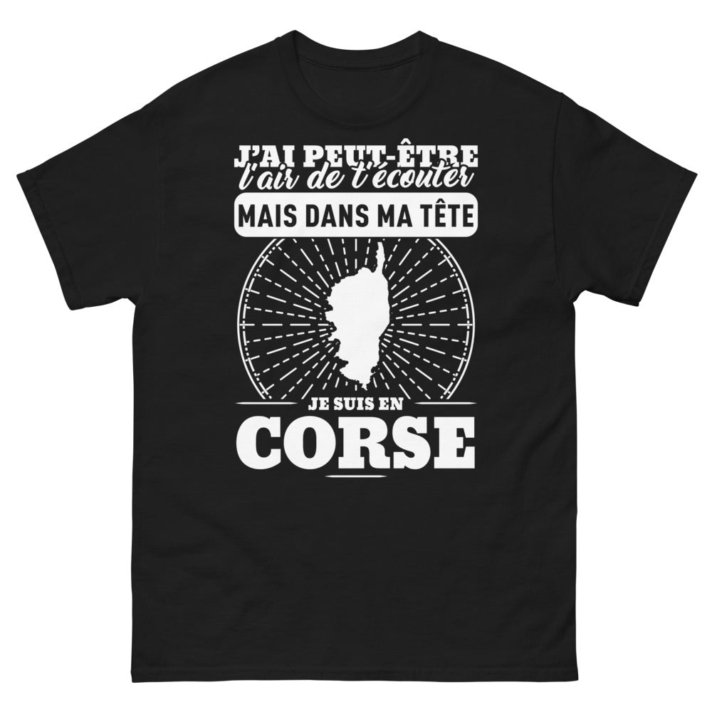 T-shirt Corse noir - J'ai l'air d'écouter, rêve en Corse