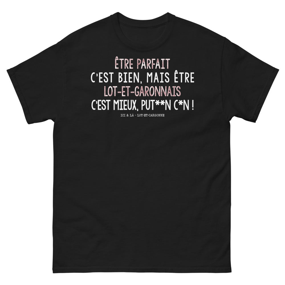 T-shirt Lot-et-Garonne noir - Être parfait c'est bien, mais être Lot-et-Garonnais c'est mieux