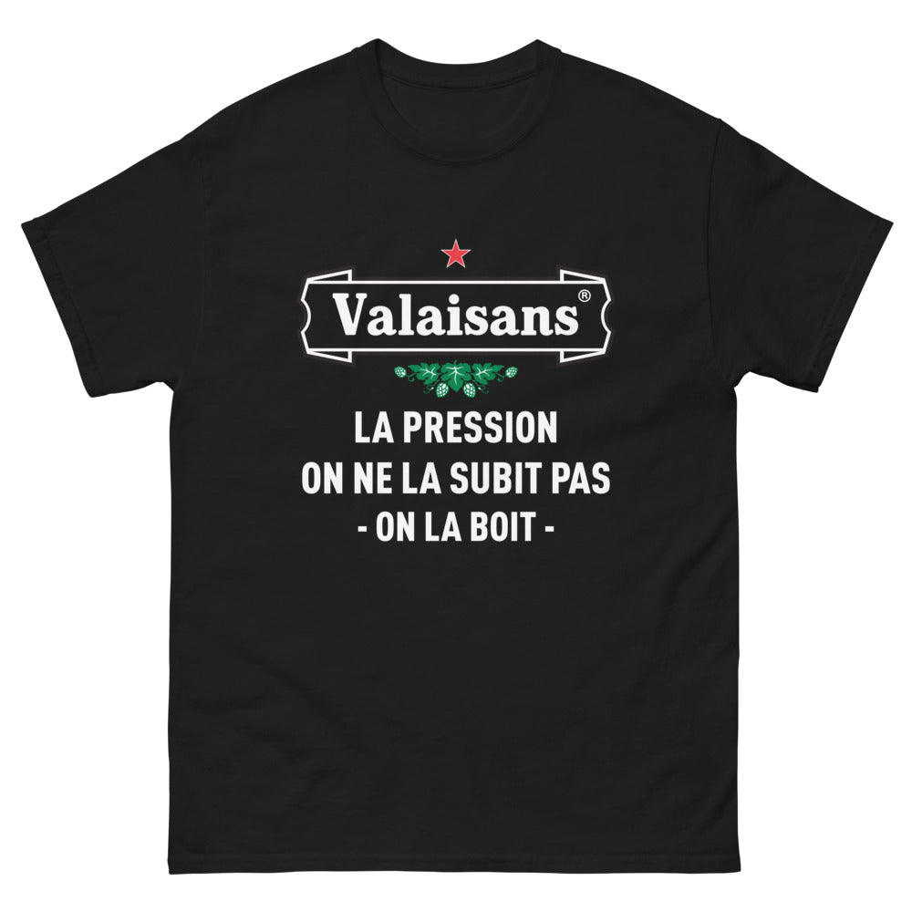 T-shirt Alsace noir - La pression, on ne la subit pas, on la boit