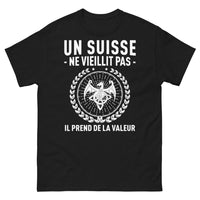 Thumbnail for T-shirt Suisse noir - Un Suisse ne vieillit pas, il prend de la valeur