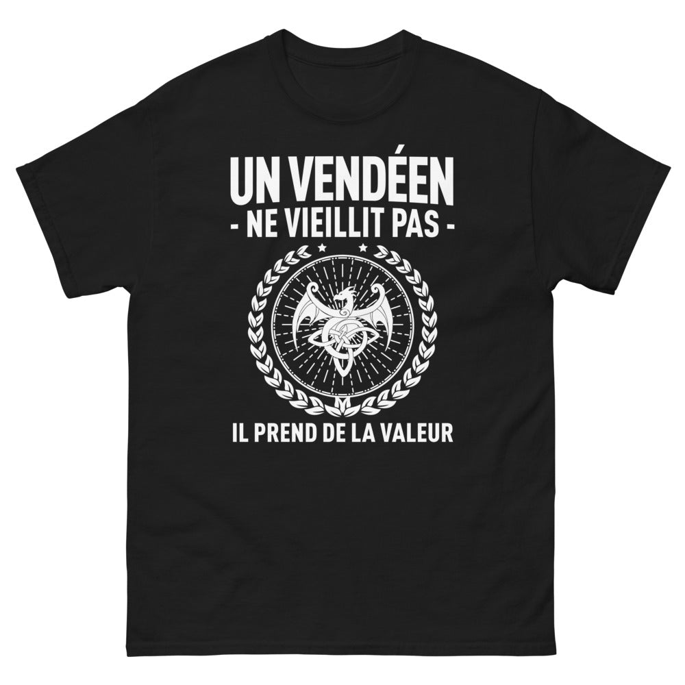 T-shirt Vendéen noir - Un Vendéen ne vieillit pas, il prend de la valeur