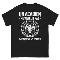 Thumbnail for T-shirt Acadien noir - Un Acadien ne vieillit pas, il prend de la valeur