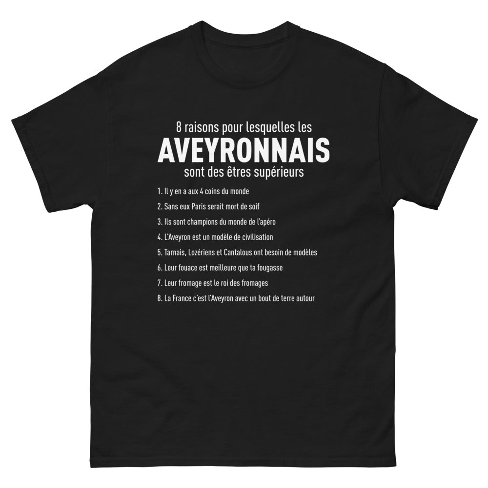 T-shirt Aveyron noir - 8 raisons d'être un être supérieur