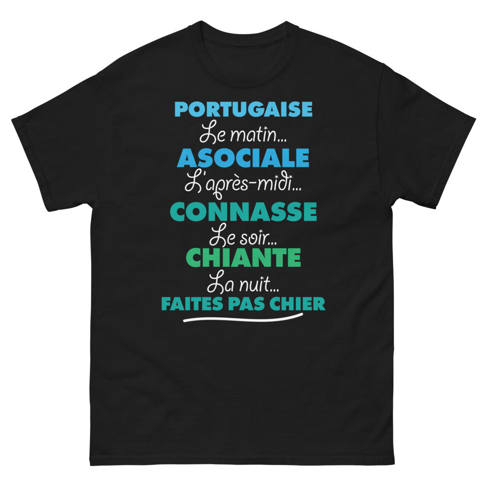 T-shirt Portugal noir - Portugaise le matin, asociale l'après-midi