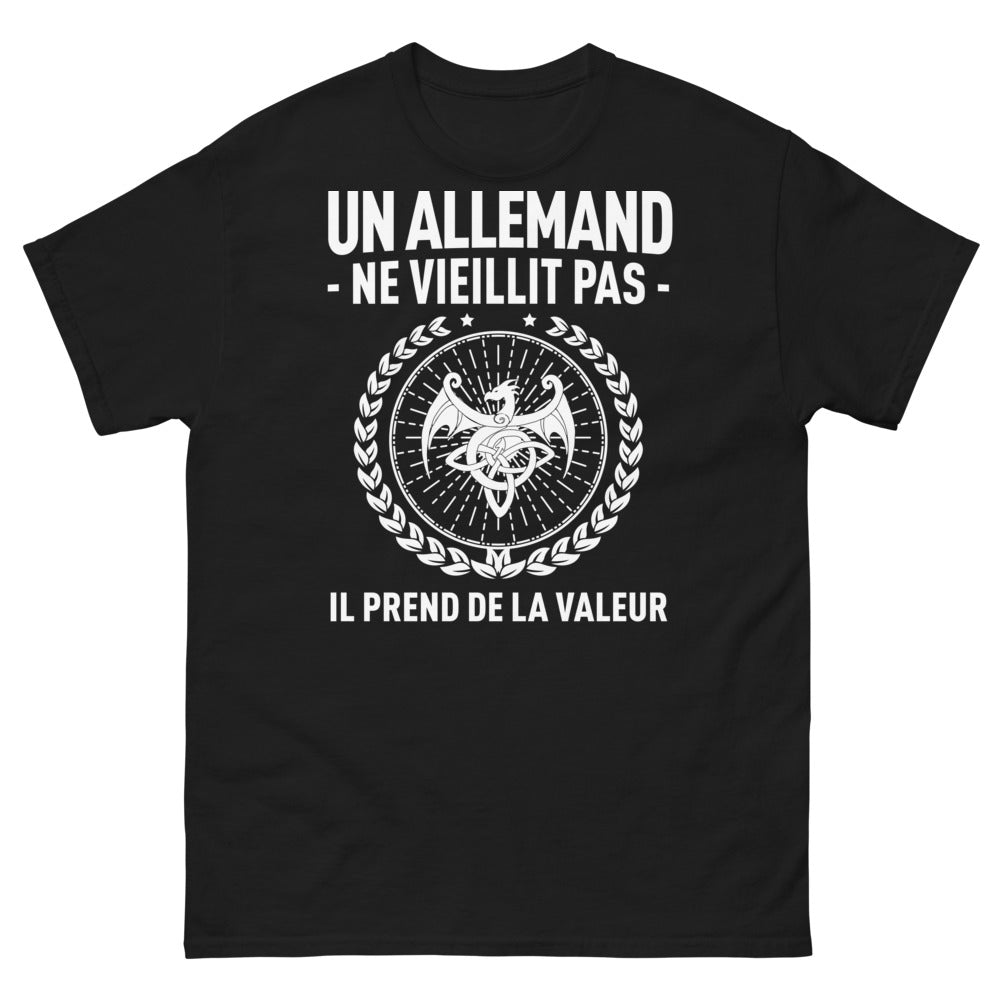 T-shirt Allemagne noir - Un allemand ne vieillit pas, il prend de la valeur