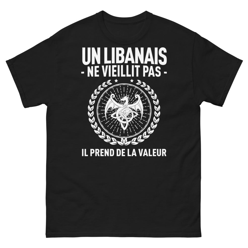 T-shirt Libanais noir - Un Libanais ne vieillit pas, il prend de la valeur