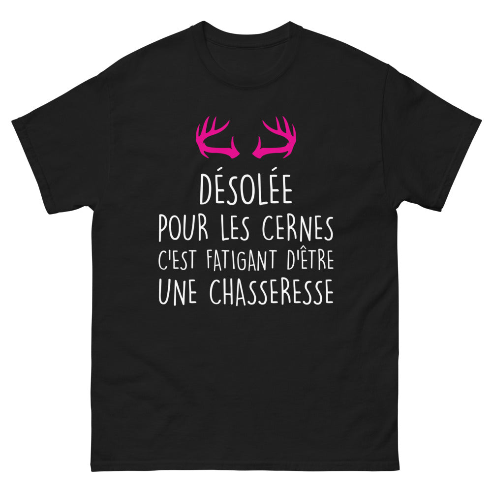 T-shirt Chasseresse noir - Désolée pour les cernes, c'est fatigant d'être une chasseresse