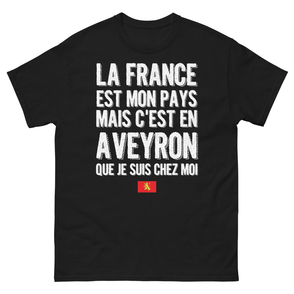 T-shirt Aveyron noir - La France est mon pays, mais c'est en Aveyron que je suis chez moi