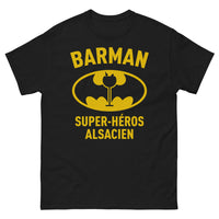 Thumbnail for T-shirt Alsace noir - Barman super héros alsacien