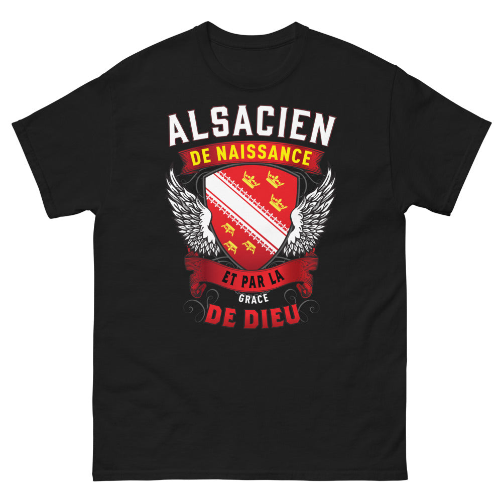 T-shirt Alsace noir - Alsacien de Naissance et par la Grâce de Dieu