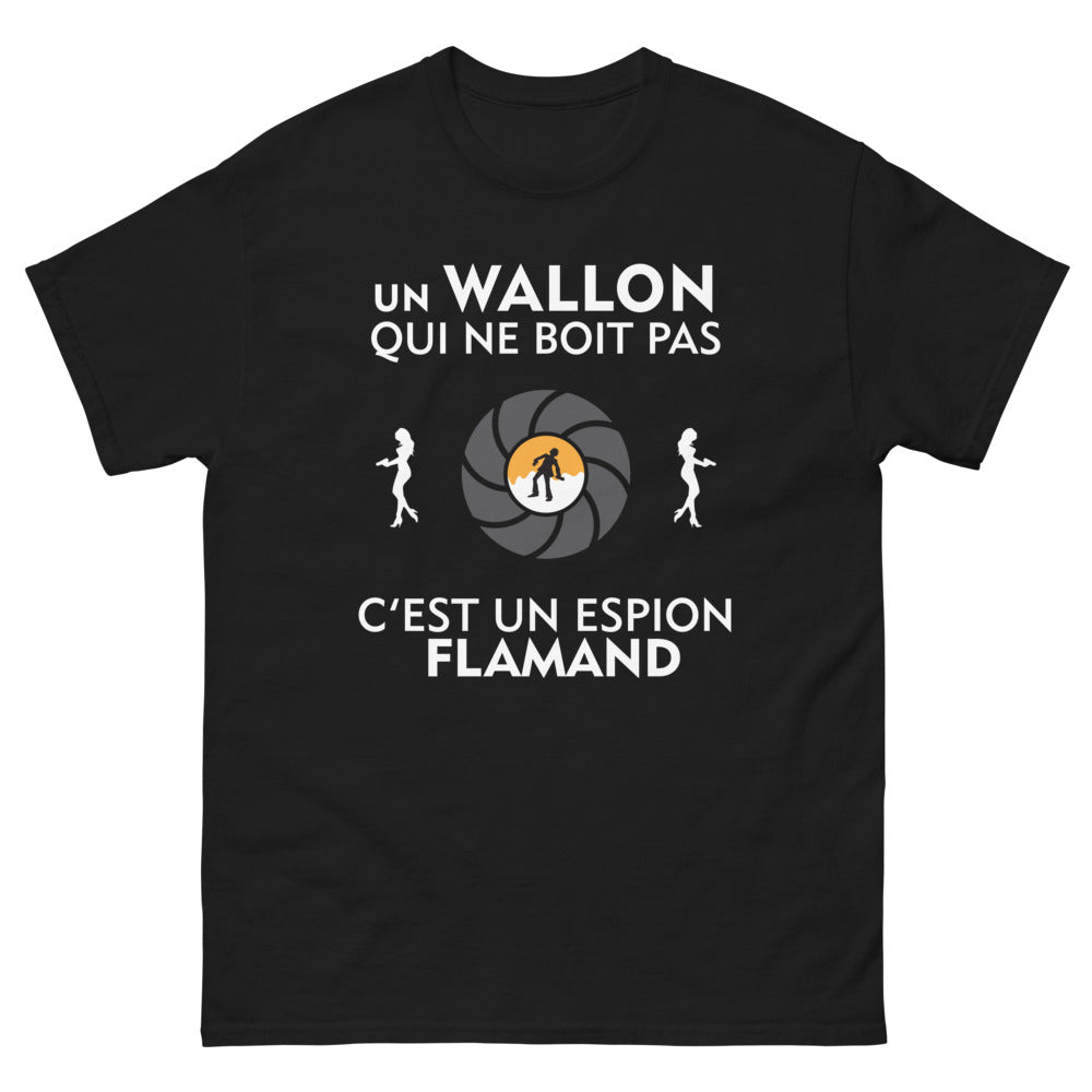T-shirt Wallon noir - Un Wallon qui ne boit pas, espion flamand
