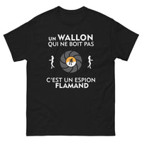 Thumbnail for T-shirt Wallon noir - Un Wallon qui ne boit pas, espion flamand