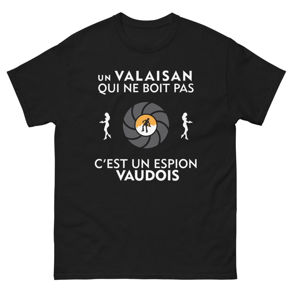 T-shirt Valaisan noir - Un Valaisan qui ne boit pas c'est un espion vaudois