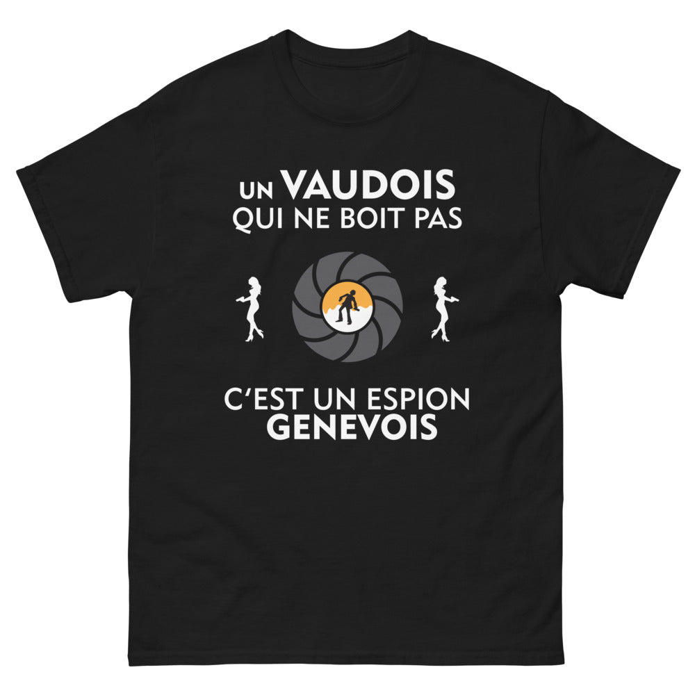 T-shirt Vaudois noir - Un Vaudois qui ne boit pas, c'est un espion genevois