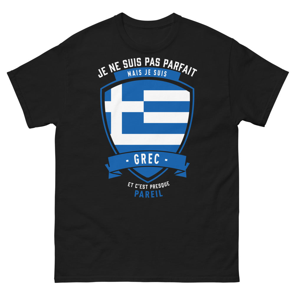 T-shirt Grèce noir - Je ne suis pas parfait mais je suis Grec