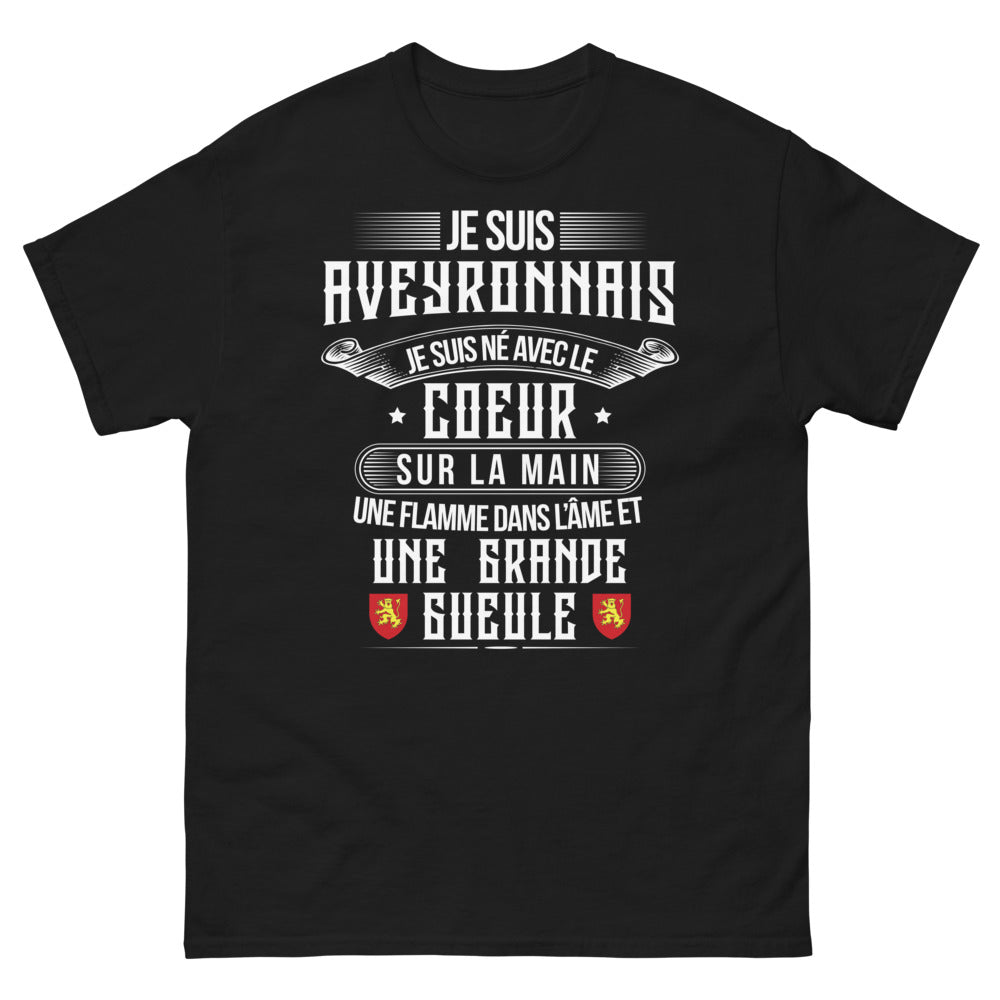 T-shirt Aveyronnais noir - Je suis né avec le cœur sur la main