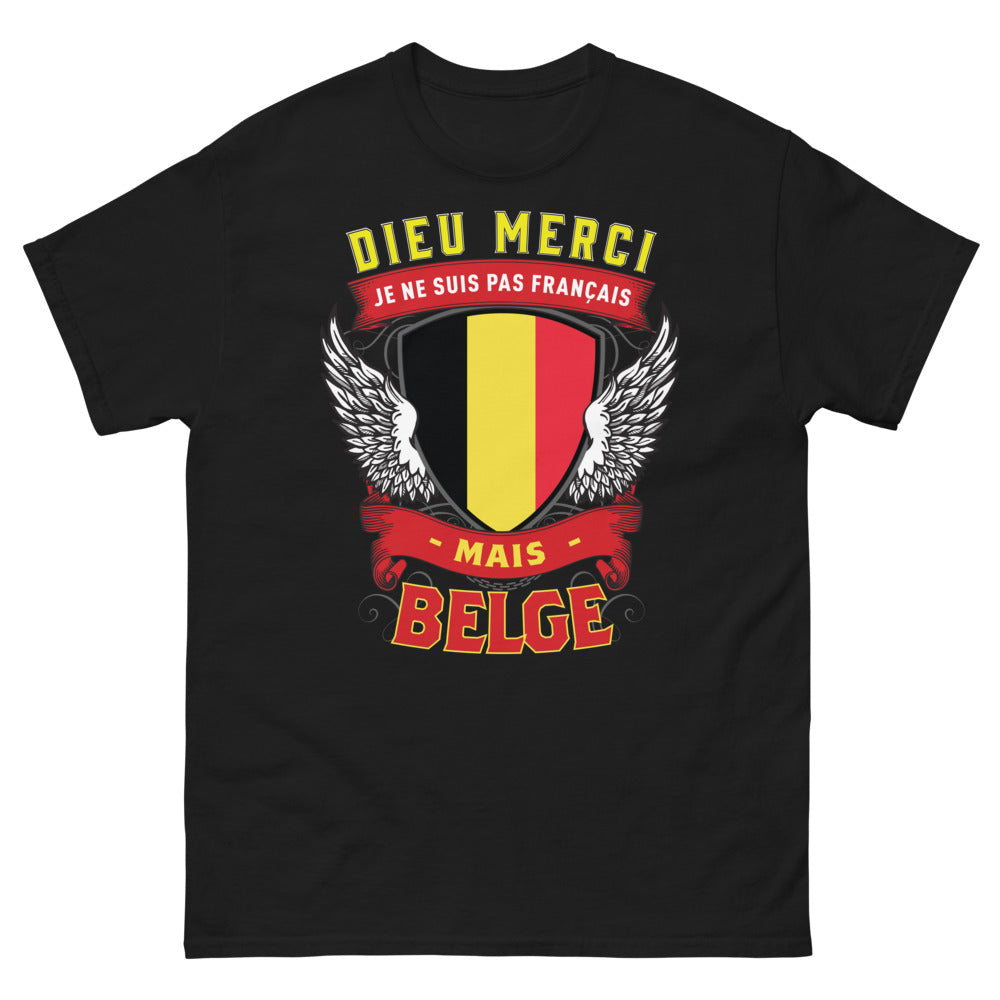 T-shirt Belgique noir - Dieu Merci Je Ne Suis Pas Français Mais Belge