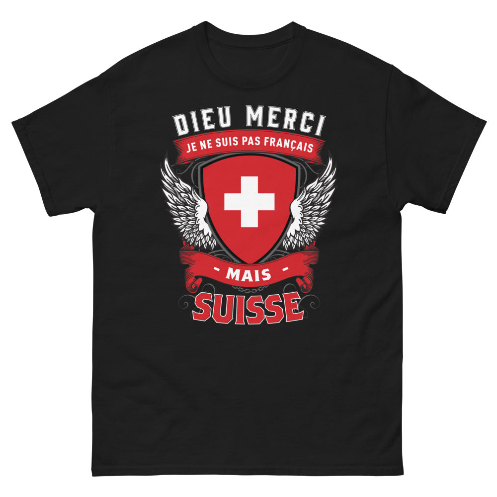 T-shirt Suisse noir - Dieu merci je ne suis pas Français
