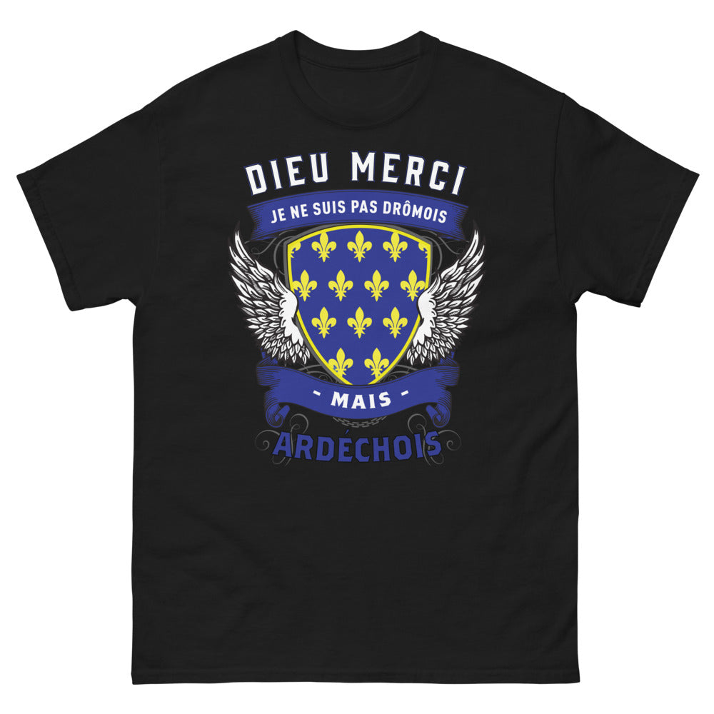 T-shirt Ardèche noir - Dieu merci, je ne suis pas drômois