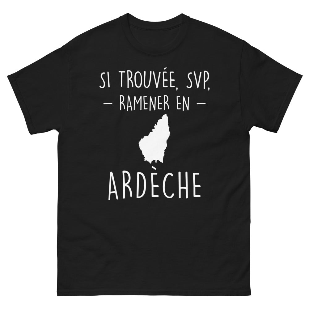 T-shirt Ardèche noir - Si trouvée, SVP ramener en Ardèche