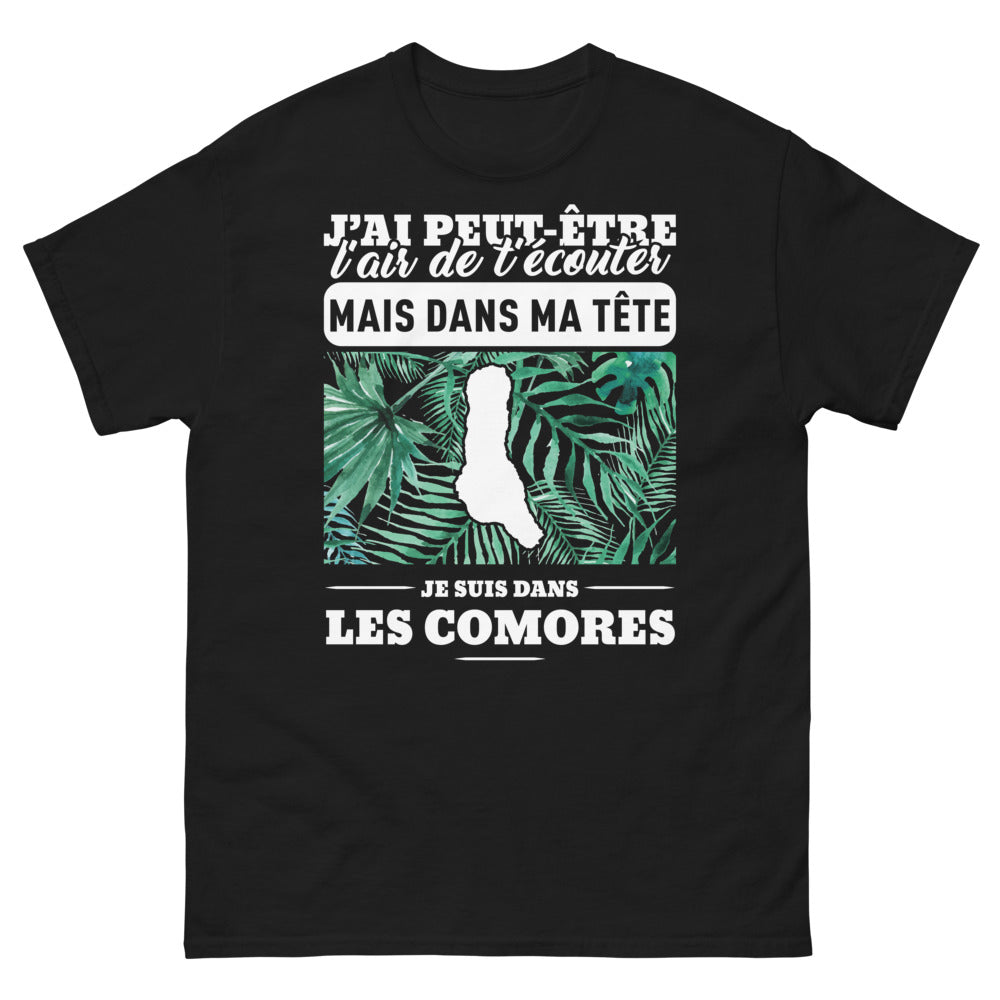 T-shirt Comores noir - Dans ma tête je suis aux Comores