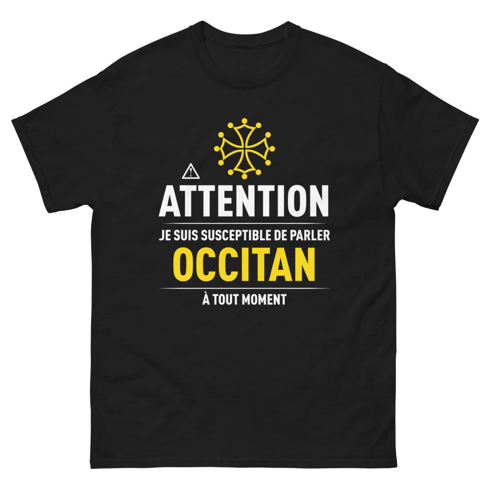 T-shirt Occitan noir - Attention, je suis susceptible de parler occitan