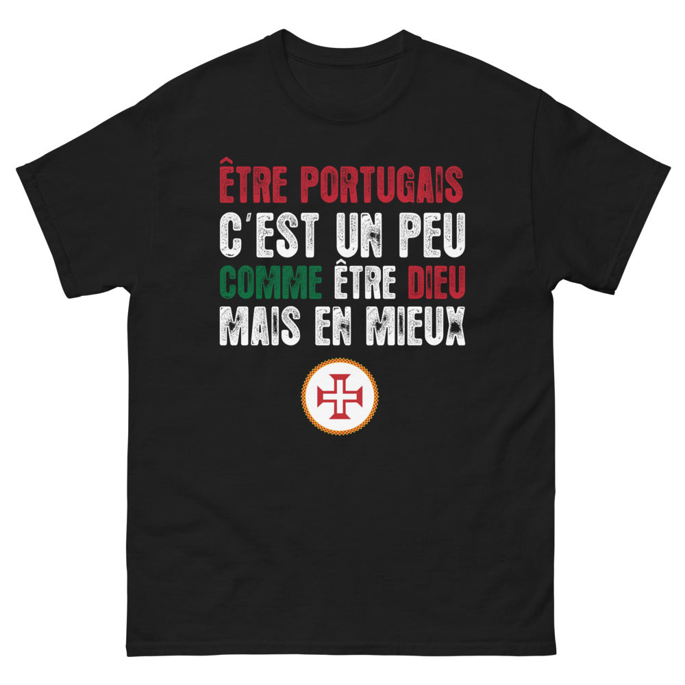 T-shirt Portugal noir - Être Portugais, C'est un Peu Comme Être Dieu