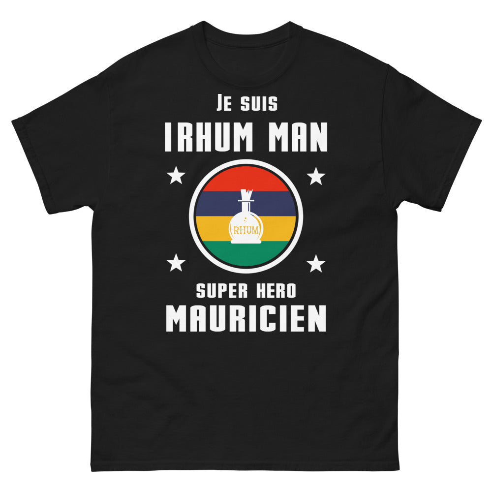 T-shirt Maurice noir - Je suis Rhum Man, Super-Héros Mauricien