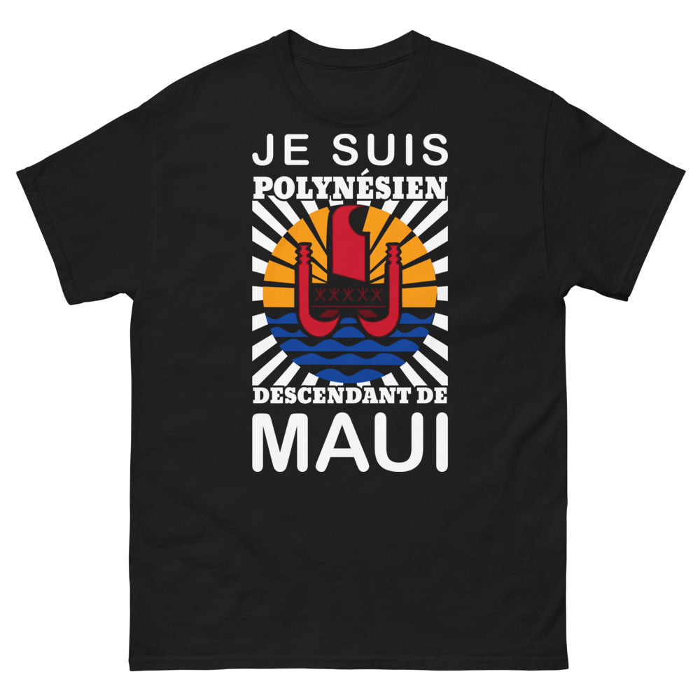 T-shirt Polynésie noir - Je suis un descendant de Maui