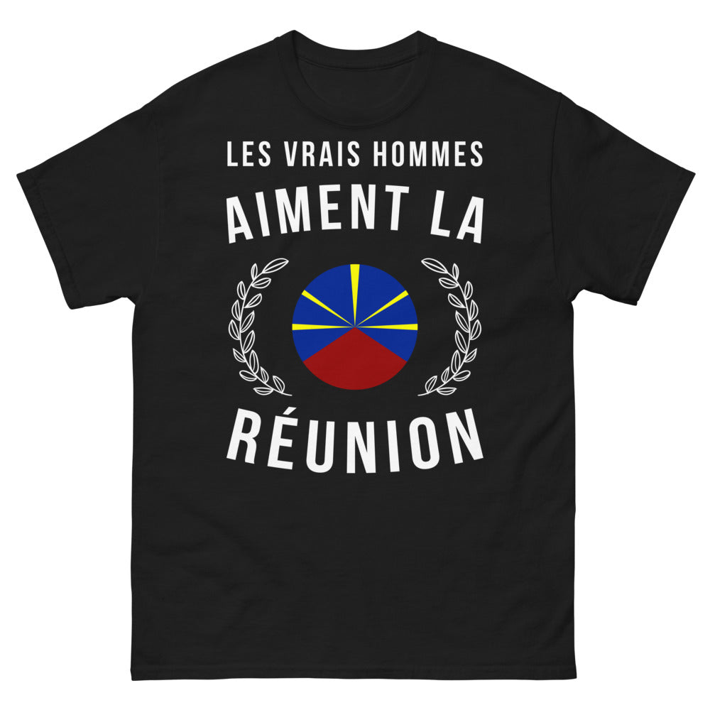 T-shirt Réunion noir - Les vrais hommes aiment La Réunion