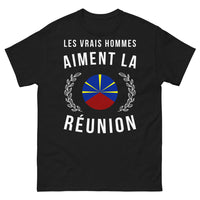Thumbnail for T-shirt Réunion noir - Les vrais hommes aiment La Réunion