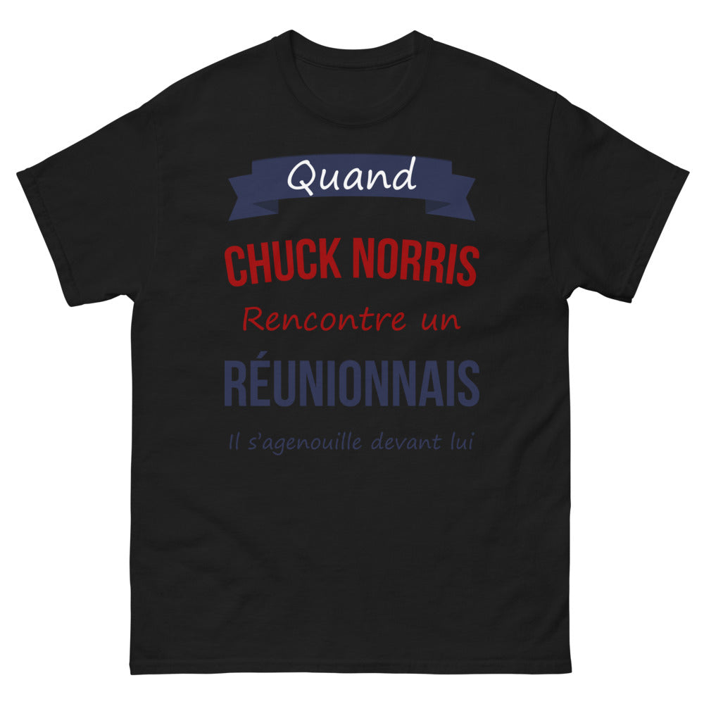 T-shirt Réunion noir - Quand Chuck Norris s'Agenouille