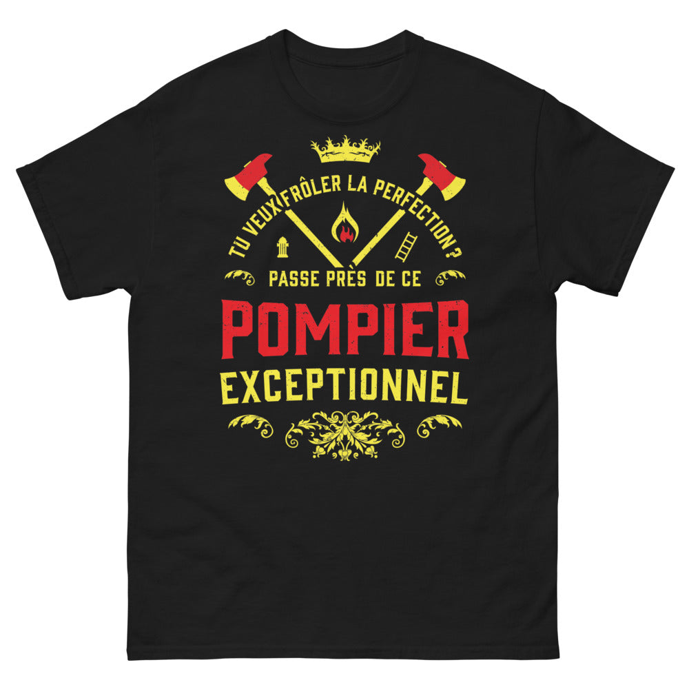 T-shirt pompier noir - Approchez la perfection avec humour