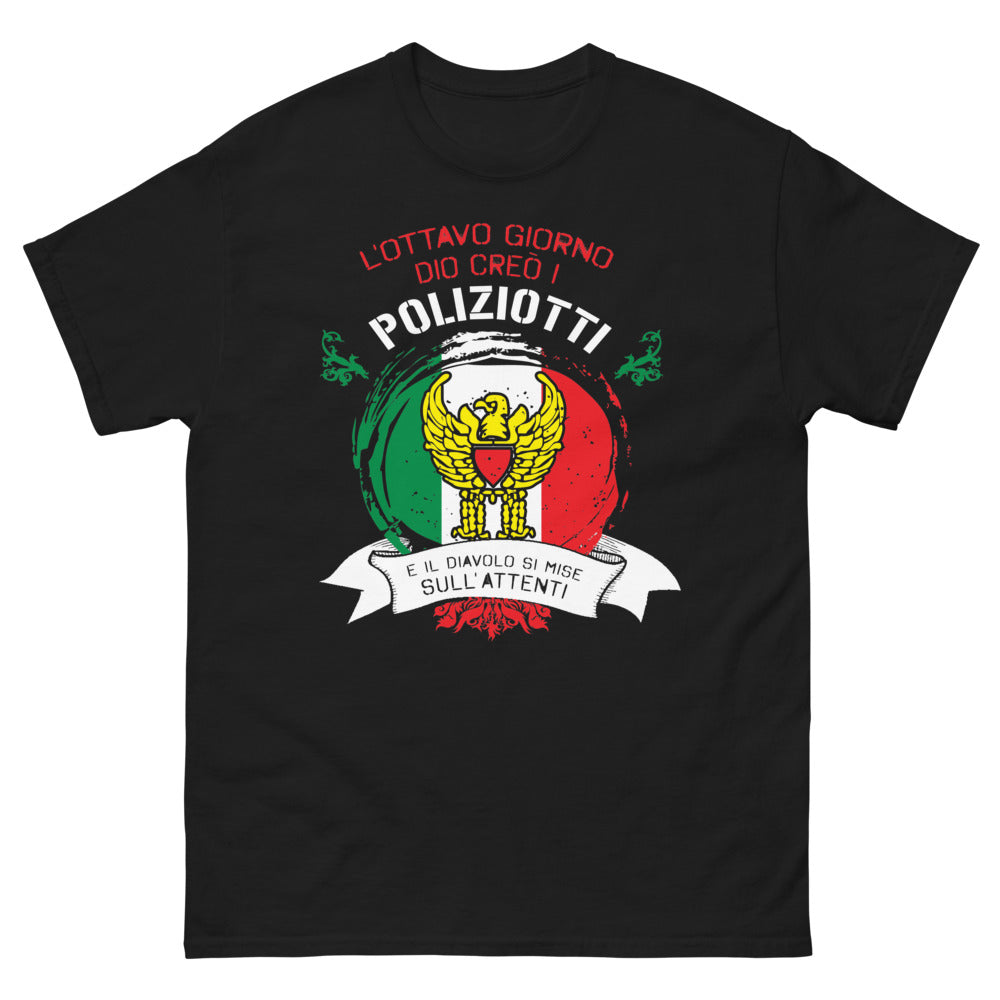T-Shirt Italia Nero - L'ottavo giorno Dio creò poliziotti
