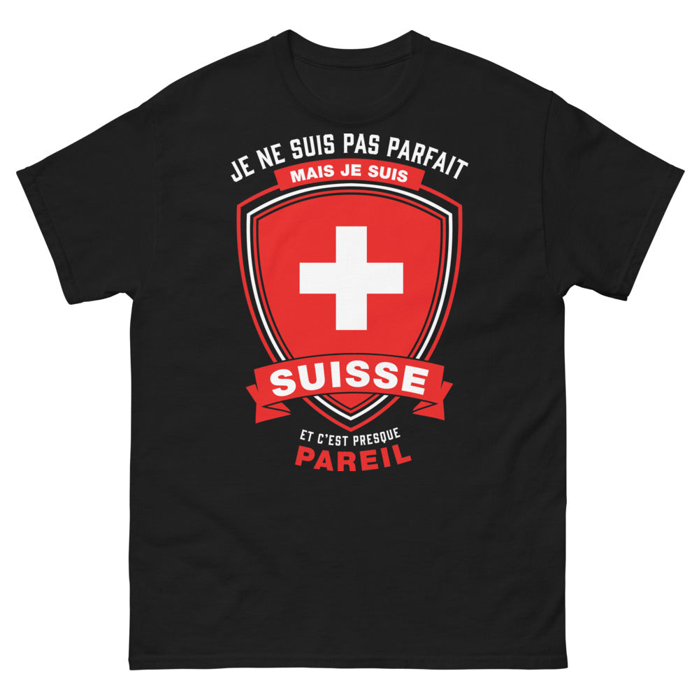 T-shirt Suisse noir - Je ne suis pas parfait mais je suis Suisse