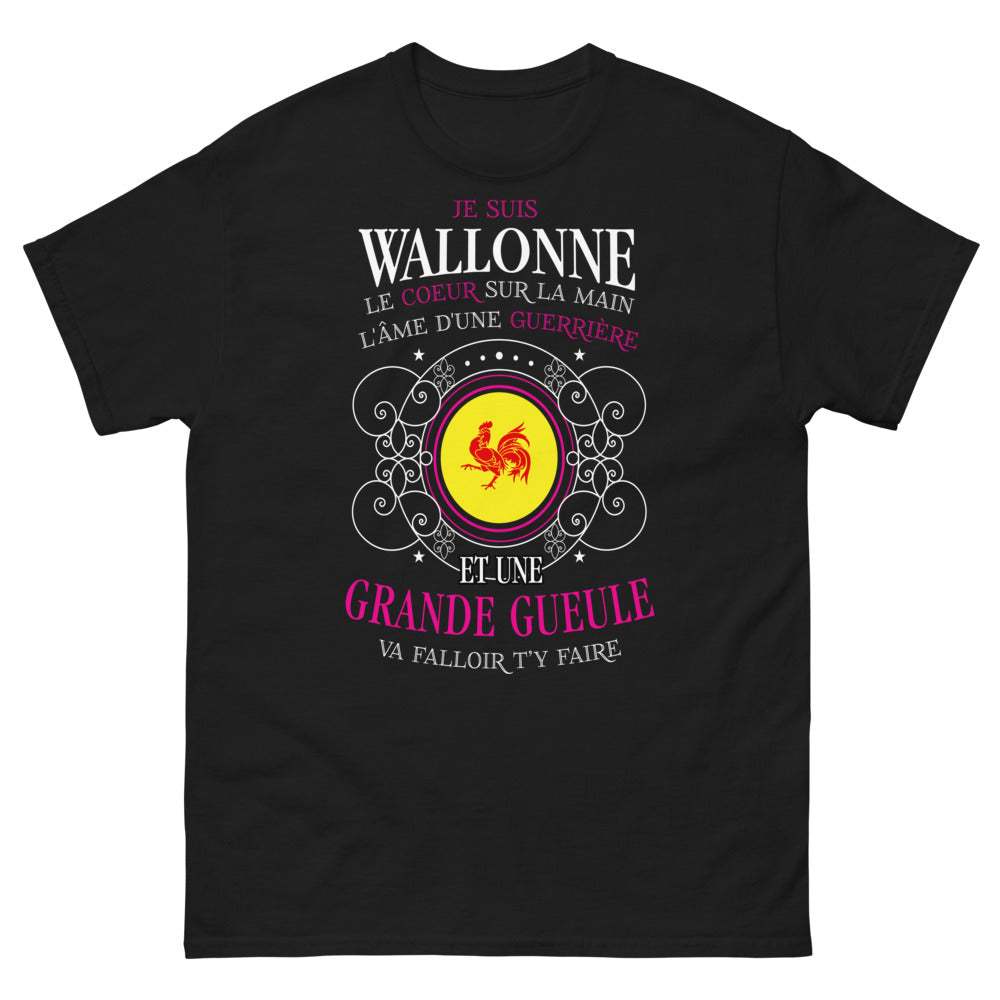 T-shirt Wallonne noir - Cœur sur la main, grande gueule