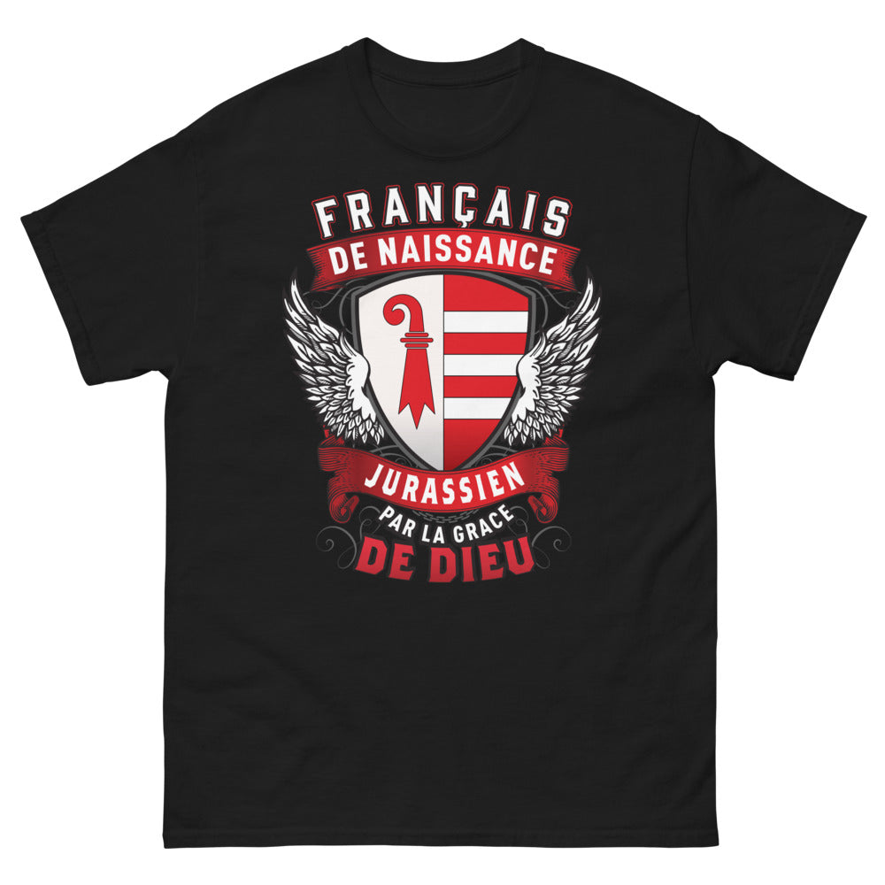 T-shirt Jurassien noir - Français de Naissance, humour local
