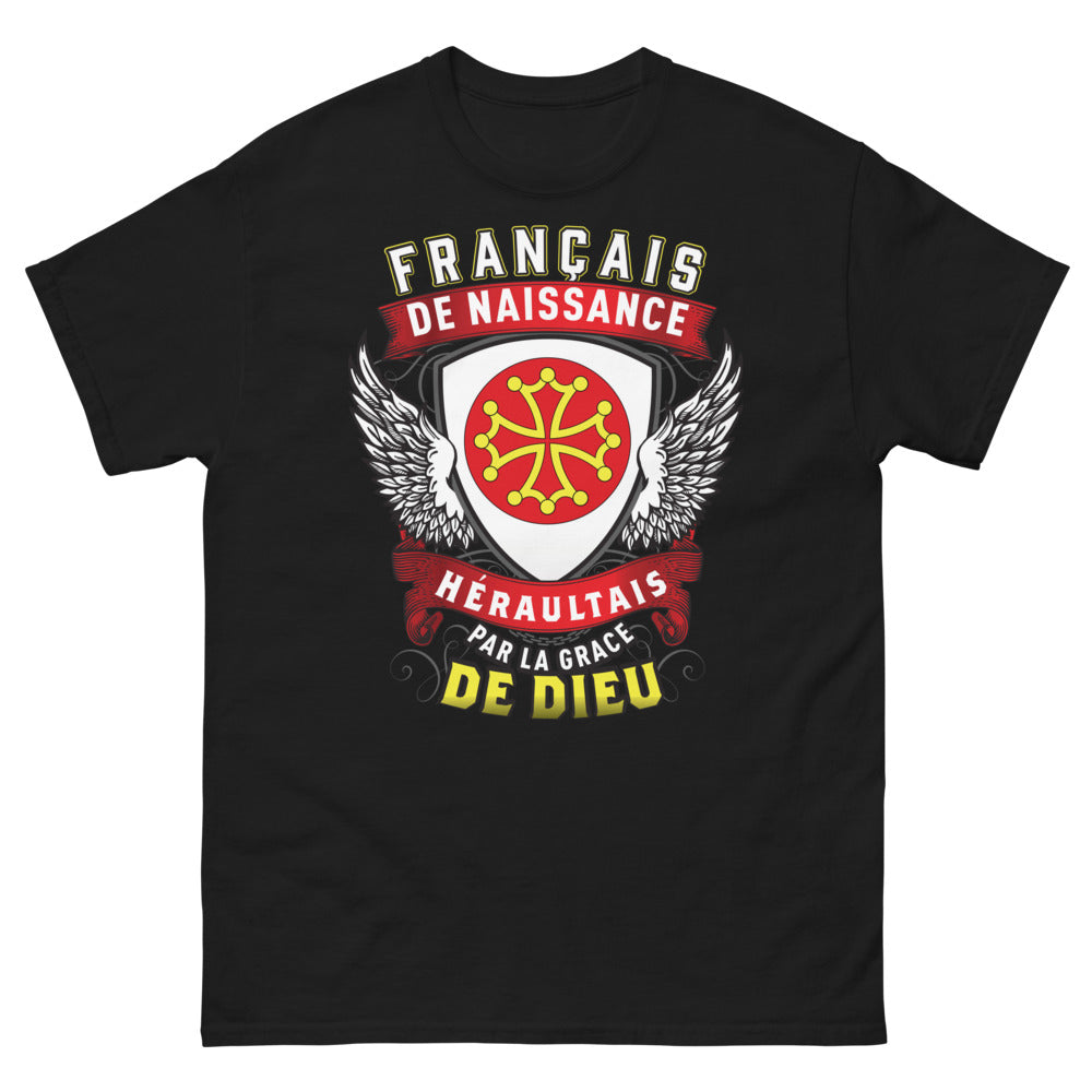 T-shirt Hérault noir - Français de naissance, Héraultais